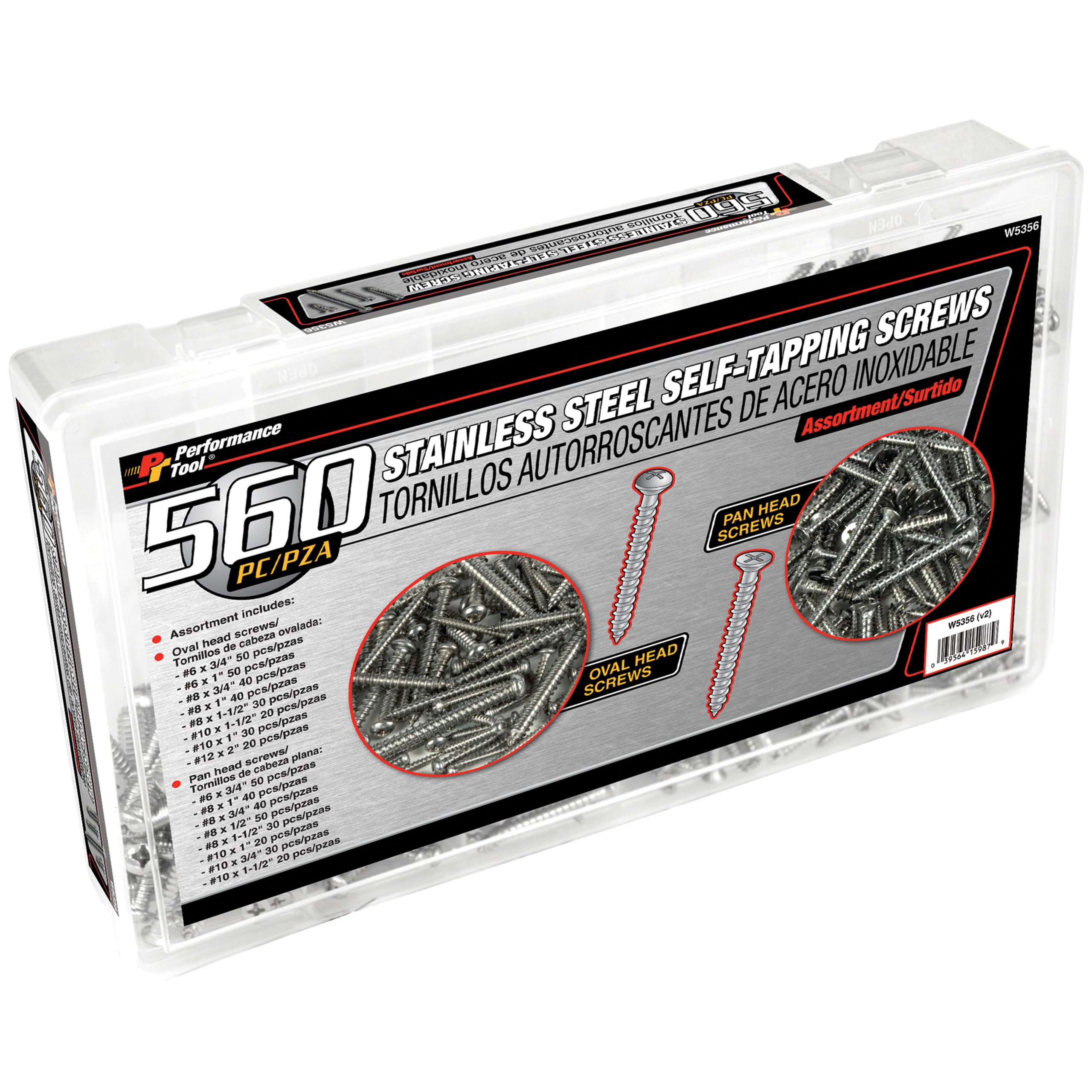 Performance Tool W5356 560-Piece Self-Tapping Screw Assortment, Stainless Steel