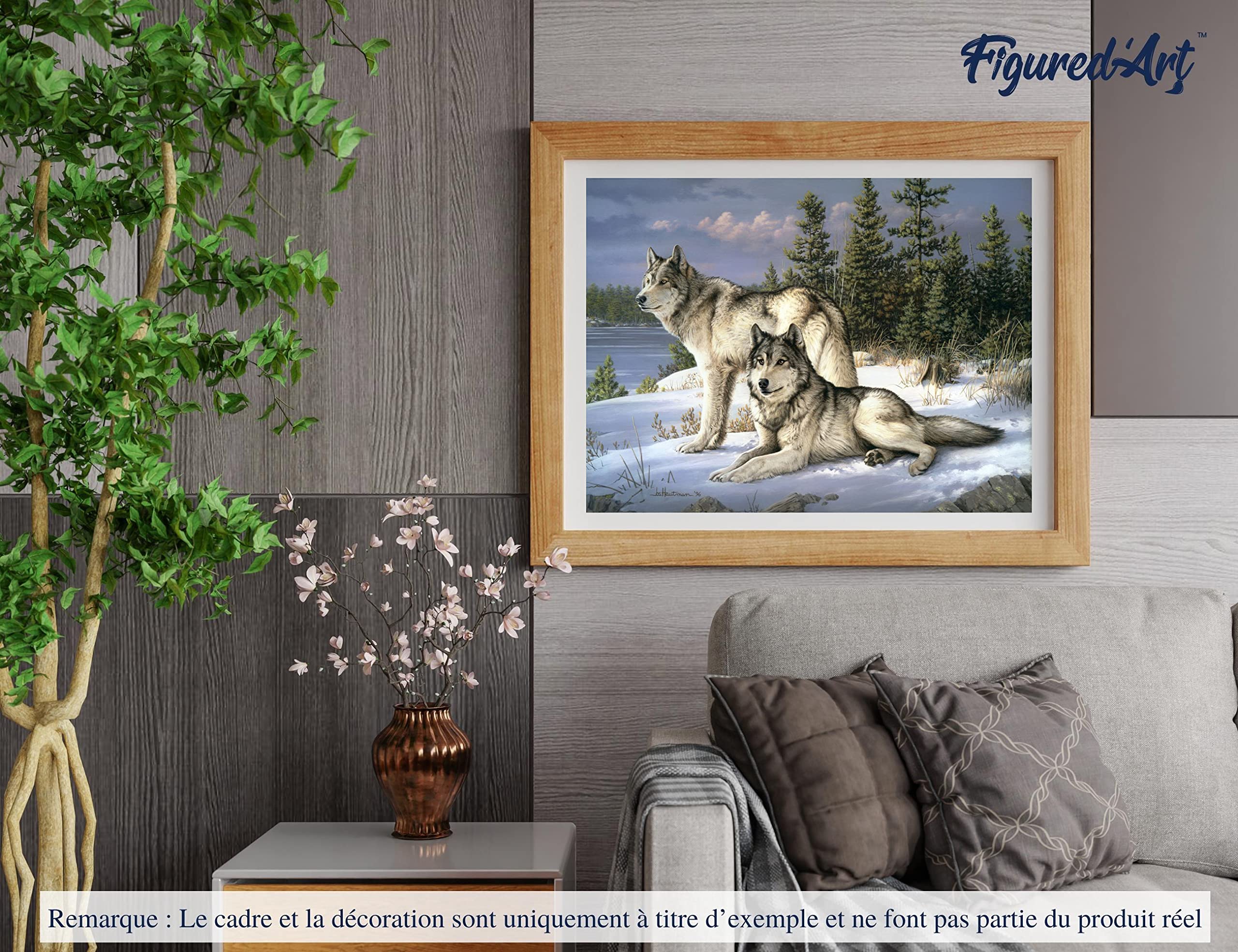 Figured'Art Malen Nach Zahlen Erwachsene Mit Rahmen Wolfspaar - Paint by Numbers Basteln DIY Bastelset 40x50cm Leinwand gespannt auf Holzrahmen