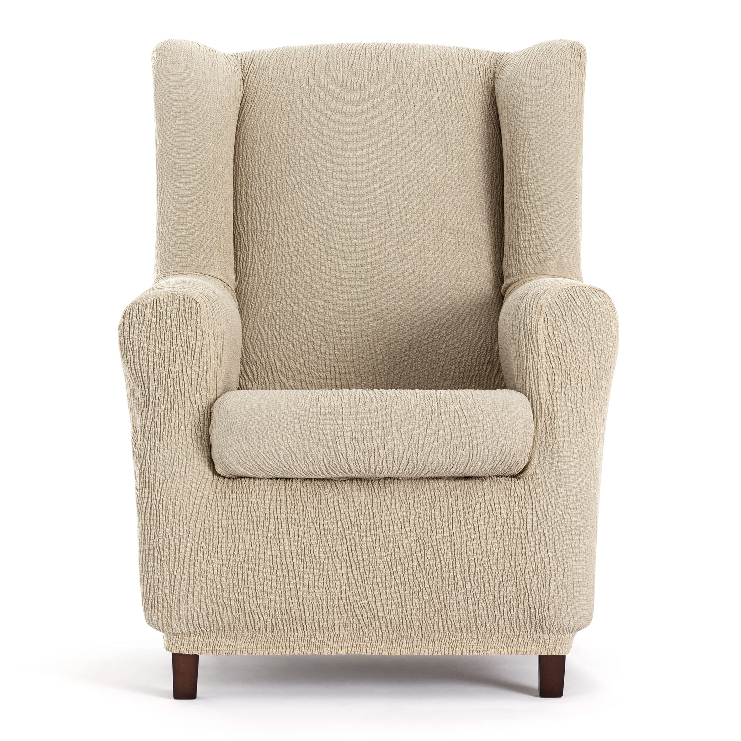 Funda de sillón orejero elástica Eysa Llion cruda de 70 a 90 cm