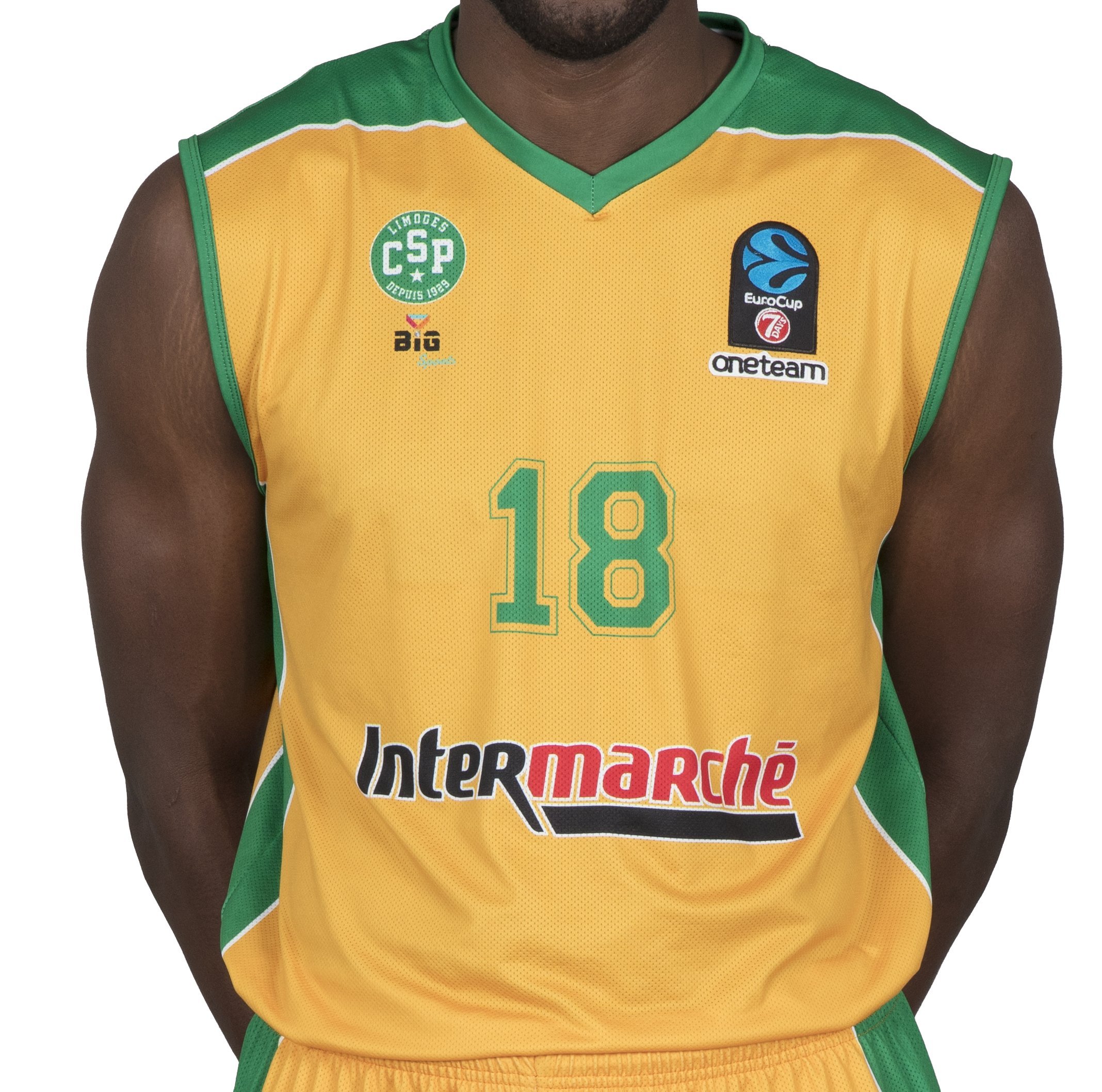 BIGSPORTS Replica Eurocup Limoges Csp Jaiteh 18 2017-2018 Men's Basketball Jersey, Mens, EU872017-1, Yellow/Green