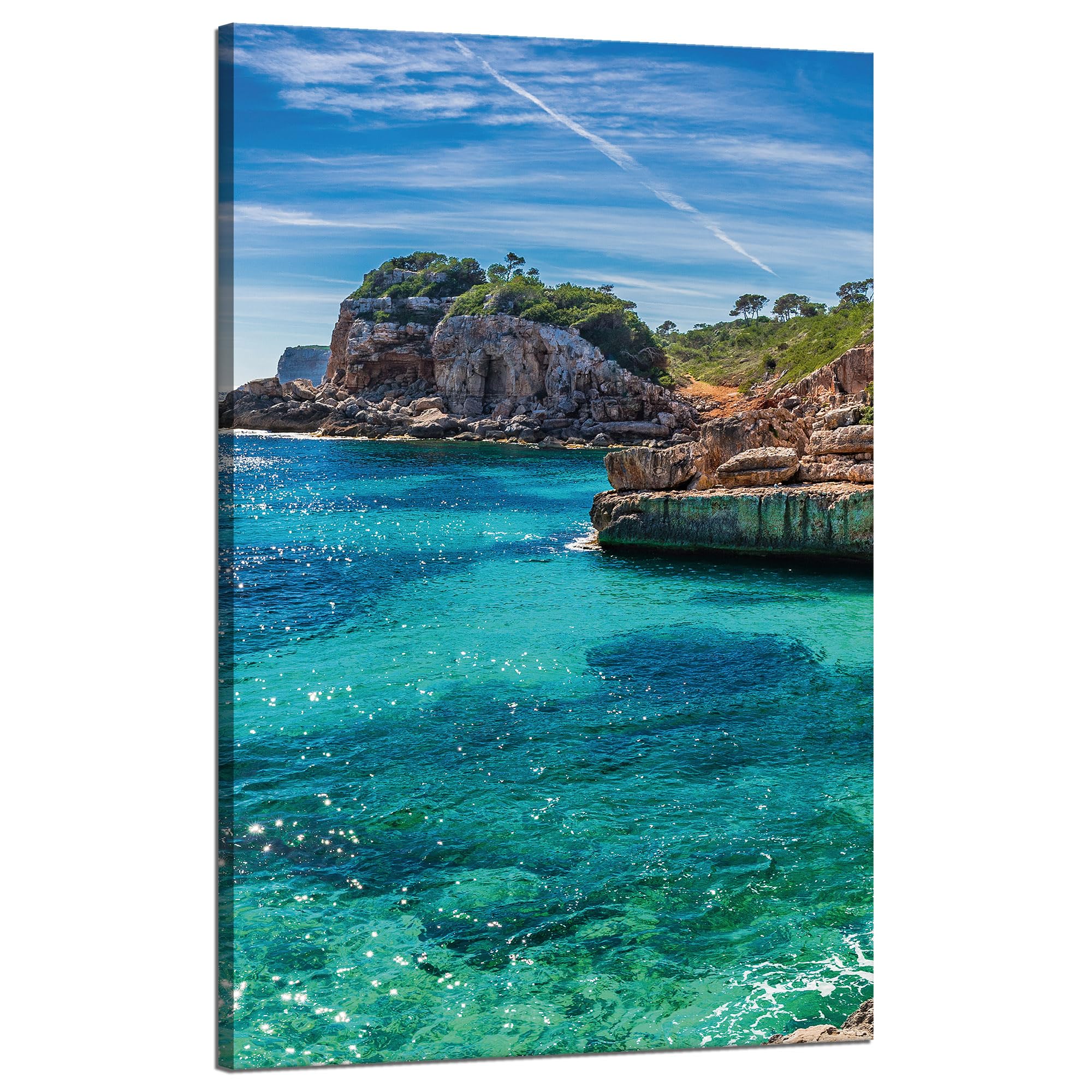 GP TONER Dipinto su tela per la decorazione della casa dell'ufficio Paesaggio Rocce Acqua Alberi Sole 50x80 cm