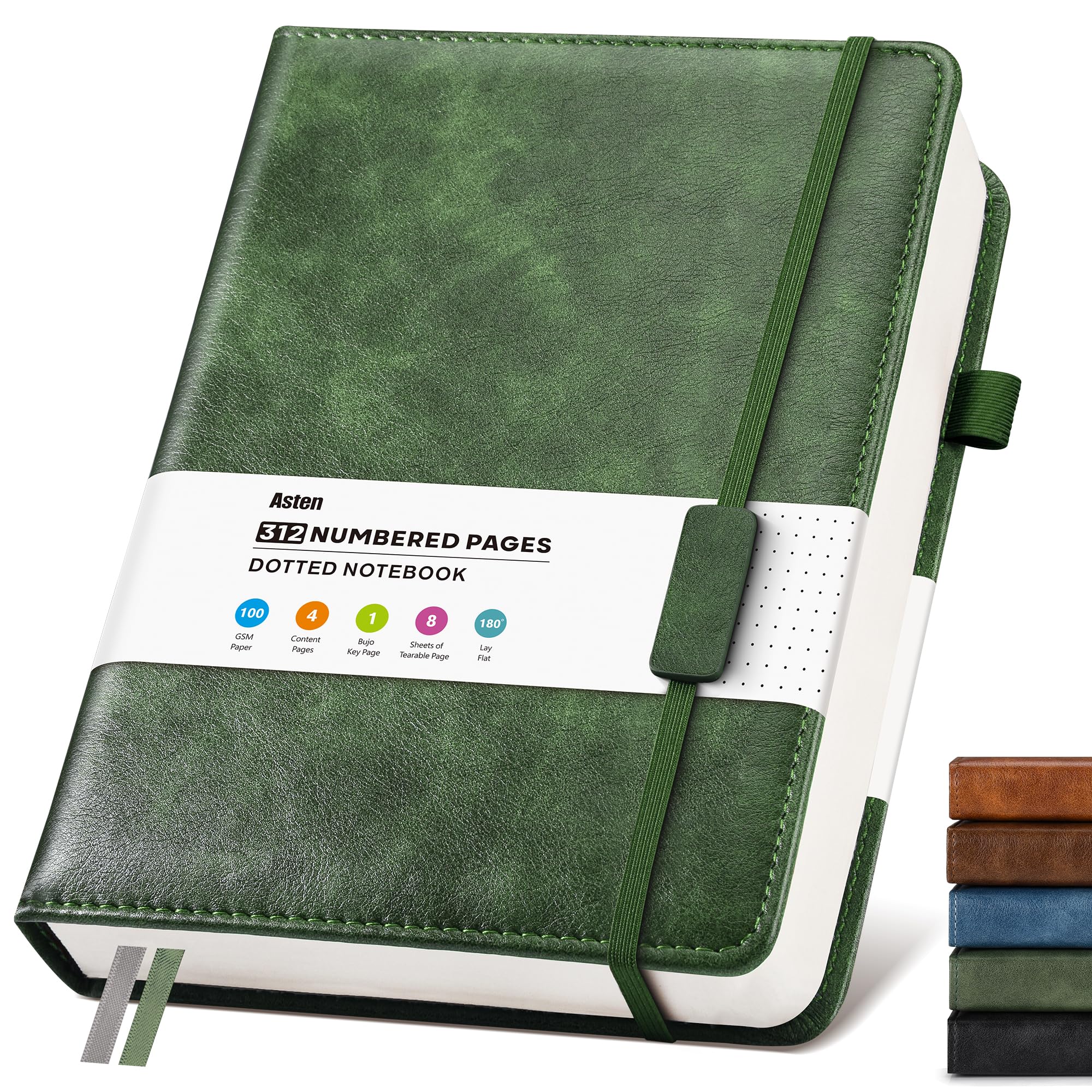 Bullet Dotted Journal Leather Notebook: A4 Notebook Hardback Diary, Green
