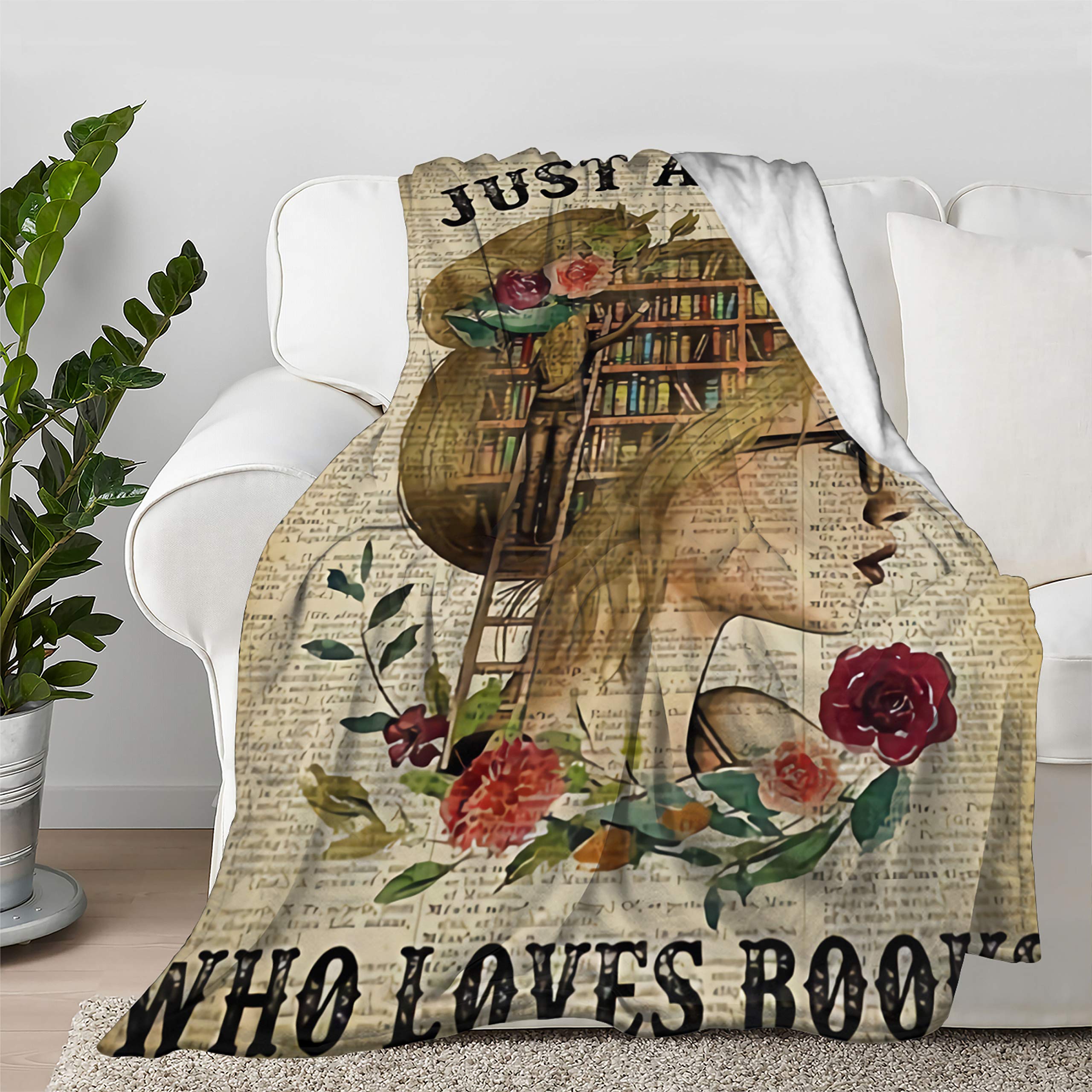 "Just A Girl Who Loves Books" Blanket - Soft Flannel Reading Throw 40x50 Inches For Kids, Sofa, Bed