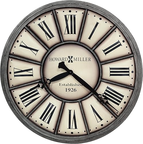 Howard Miller Company Time II - Reloj de pared, anillo exterior de níquel, diseño redondo clásico con movimiento de cuarzo, números romanos,
