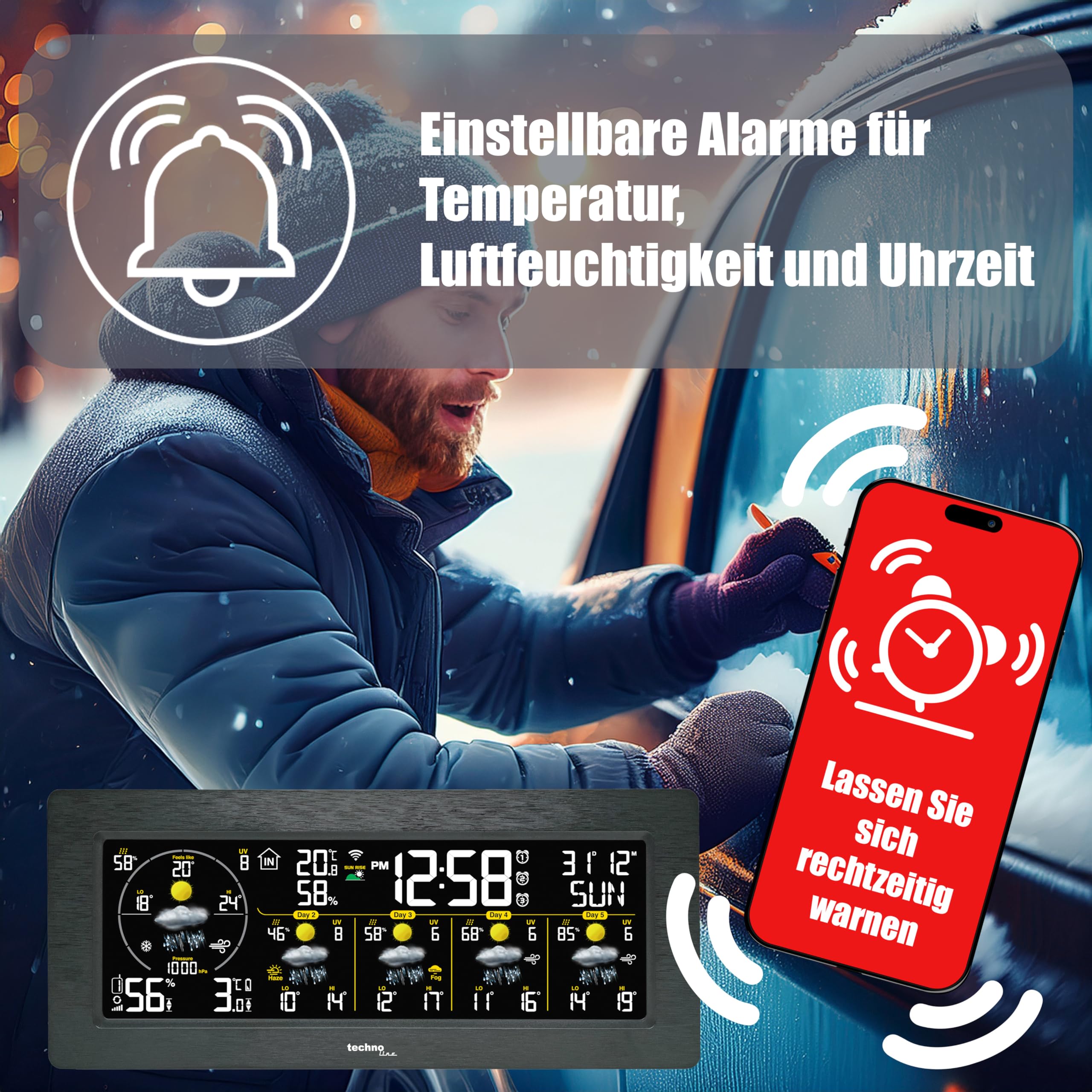 WD3050 Smart Life Stazione meteorologica: previsioni precise a 5 giorni, controllo app, funzioni di allarme e altro ancora: il tuo esperto meteo personale per la casa!