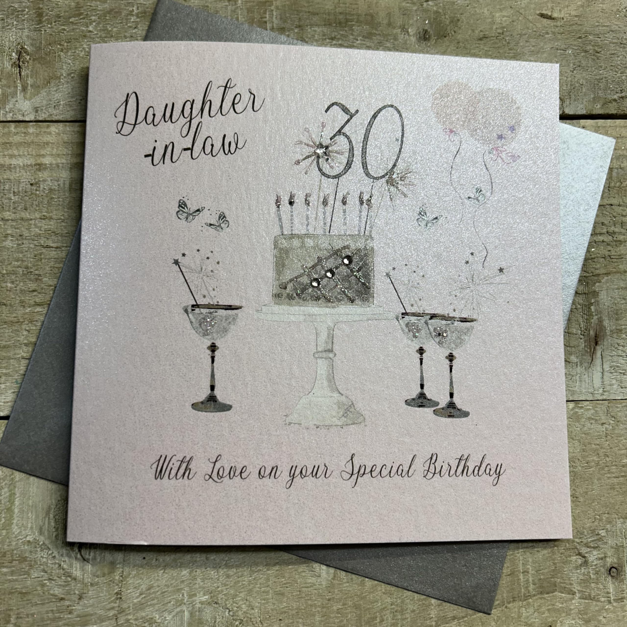 WHITE COTTON CARDS Happy 30th Birthday Card Daughter-in-Law Champagne Glasses Pink & Gold Sparkly Cake SS42-DIL30