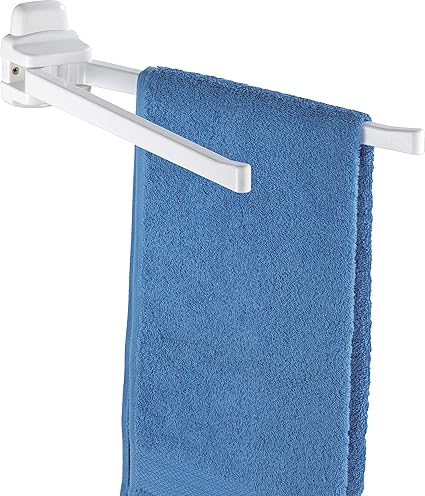 WENKO Toallero Pure con 2 brazos móviles - 2 brazos flexibles, Plástico (ABS), 8 x 11 x 43 cm, Blanco