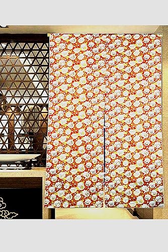 Miniatura 5 de SVY Tapiz japonés Noren para puerta con patrón de gato de la fortuna, 100% algodón flameado para decoración de cocina y baño, tamaño grande