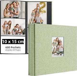 Vienrose Álbum Fotos 10x15 600 Bolsillos, Horizontal Vertical Tela Verde | Páginas sin ácido, Bolsillos transparentes, Bod...