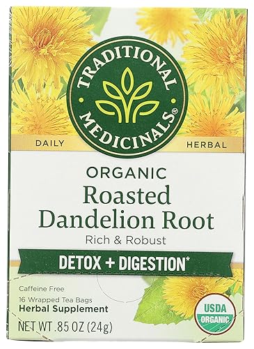 Traditional Medicinals, Raíz de diente de león tostado con té orgánico, 16 unidades