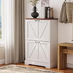 Semiocthome Farmhouse Shoe Storage Cabinet with 2 Flip Drawers, 23.6"(W) Freestanding Shoe Organizer with Barn Door and Metal Handles for Entryway, Corner Rustic Narrow Shoe Rack Cabinet - White