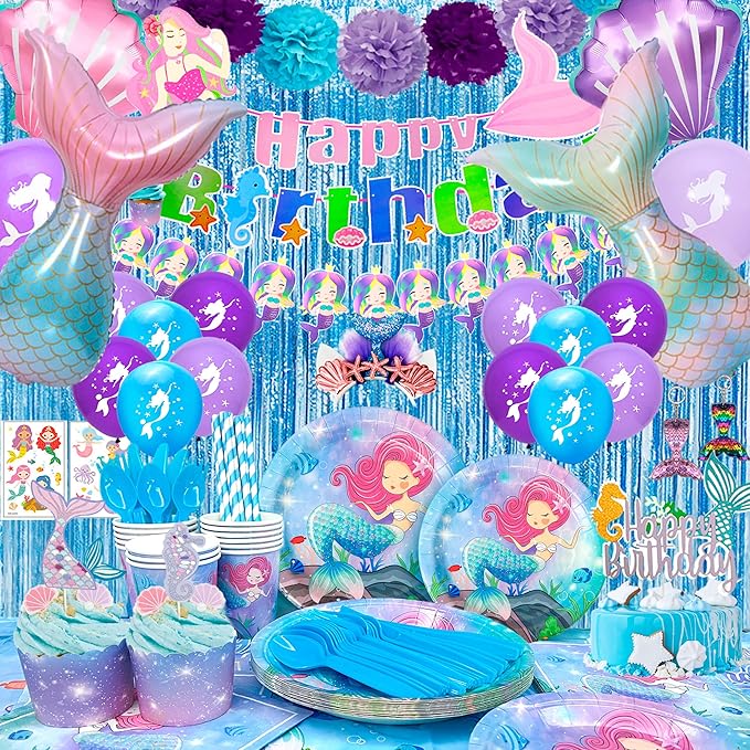 Little Mermaid Party Decorations, 202pcs/Serves 16 Mermaid