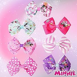 Disney Minnie Mouse Hair Bows - Hair Accessories Gift Set - Minnie Hair Bow - 7 Pcs 4 Inch Bundle - Hair Bows for Girls - Minnie on each clip - Alligator Clip - Ages 3 +