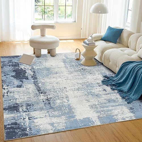 Miniatura 5 de OIGAE Alfombra lavable de 5 x 7 pies, alfombra abstracta moderna con parte trasera antideslizante, no desprende pelusa, alfombra para sala de estar,