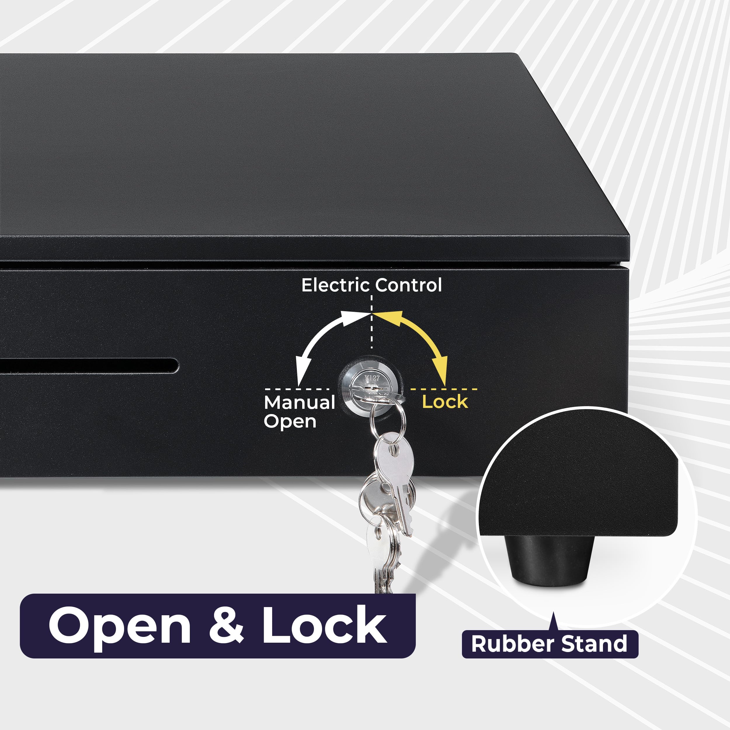 Volcora Cajón electrónico de caja registradora para sistema de punto de venta (POS), 5 billetes/8 monedas, 16 pulgadas con ranuras ajustables para monedas, 12-24 V, cerradura de llave RJ11/RJ12