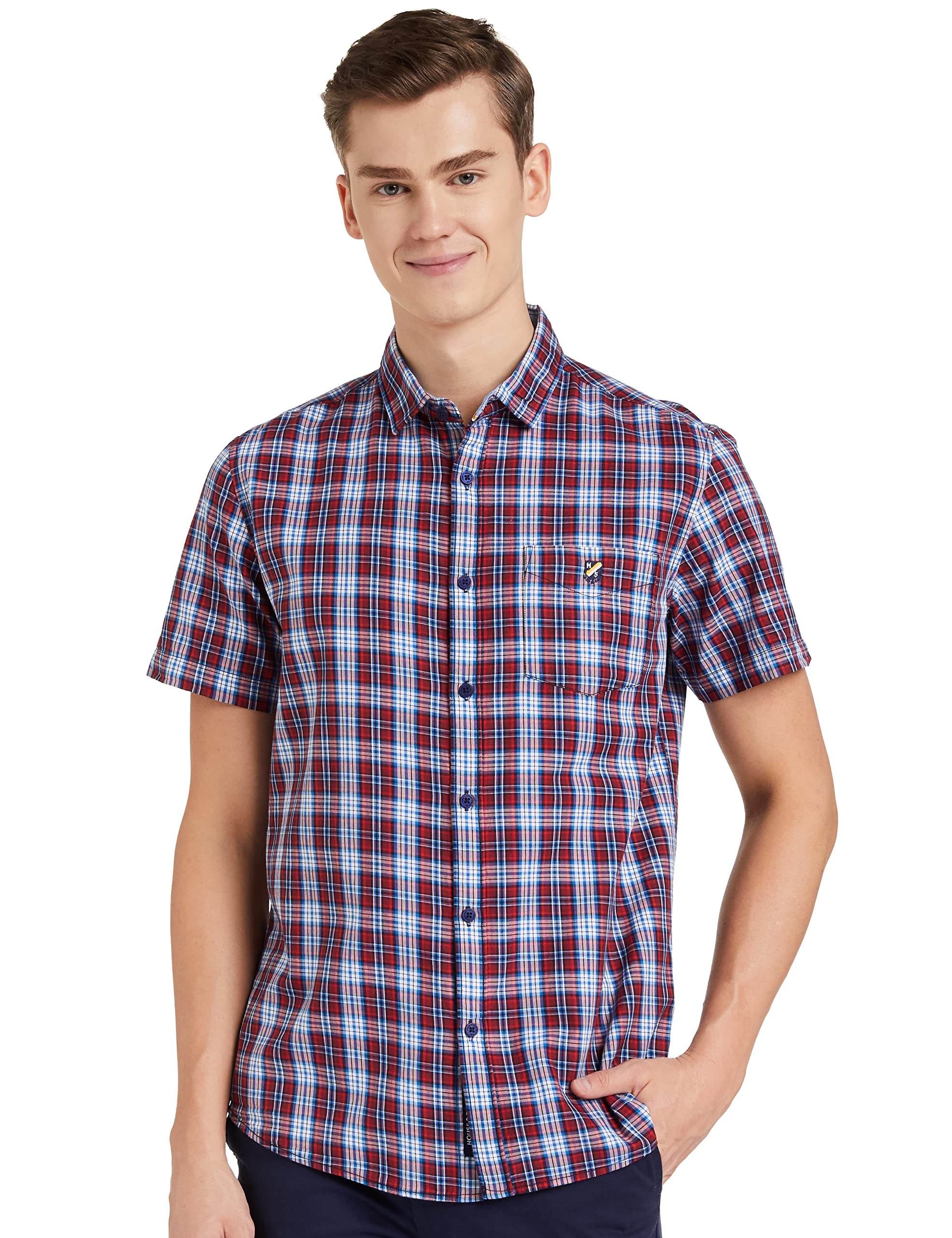 Amazon Brand - House & Shields Men's Checkered Regular Casual Shirt (SS20-H&SCSRE-01)