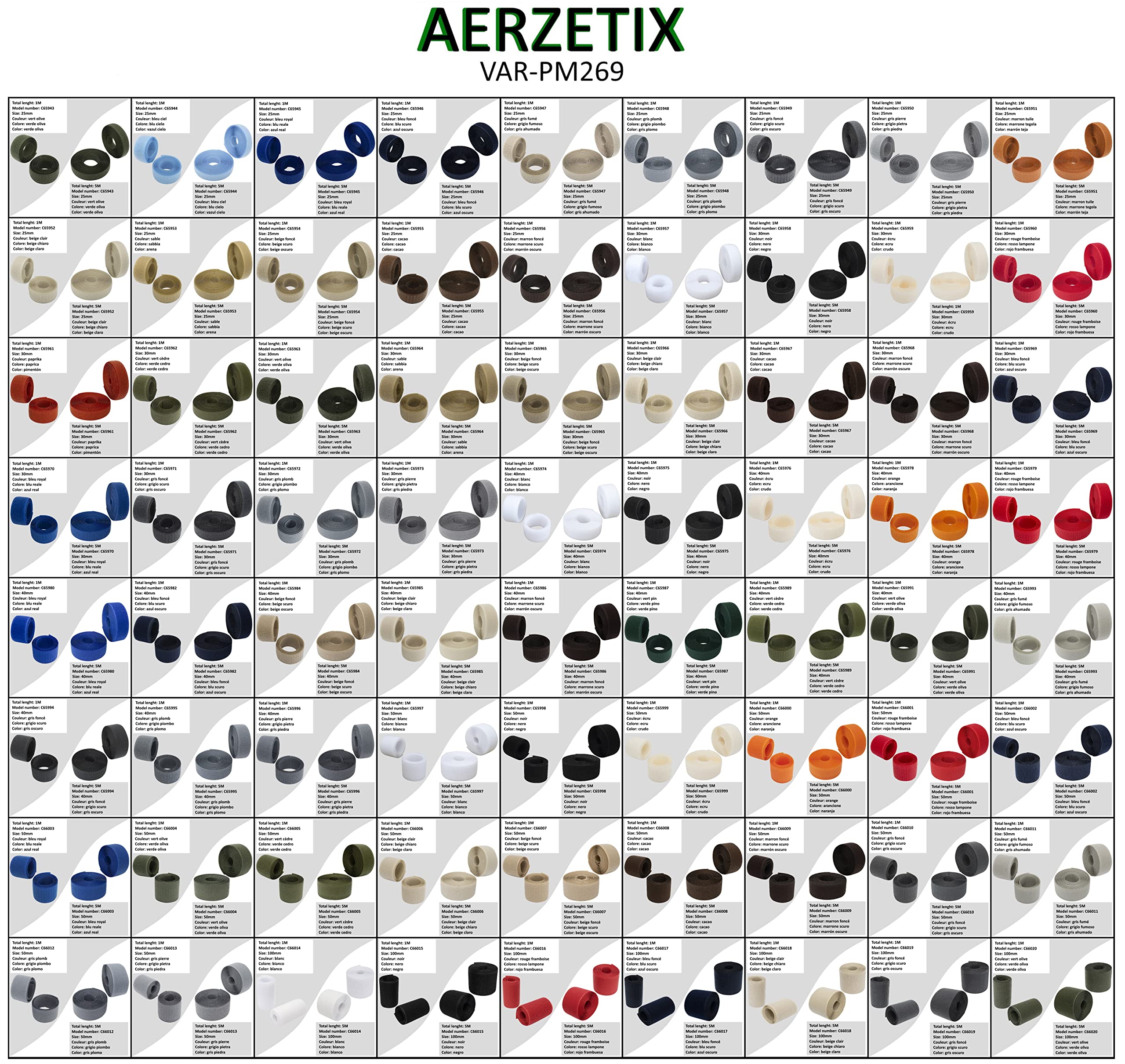 AERZETIX Bande scratch 25 mm 1 mètre auto-agrippant serre câbles ruban attache sangle beige foncé polyamide polyester