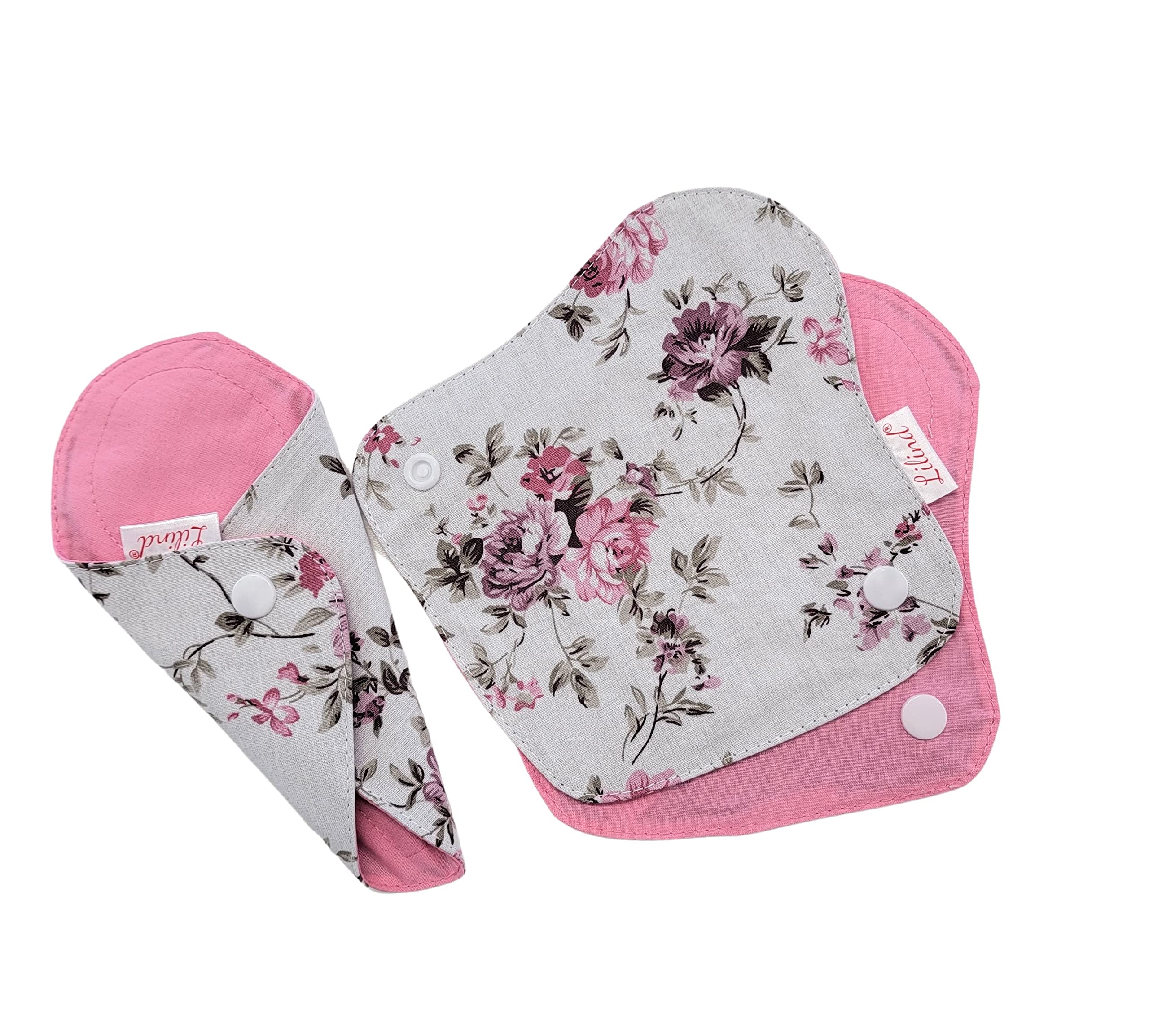 Lilind® Paquete de 12 almohadillas de tela orgánicas, paquete de 12 unidades, bolsa húmeda con cremallera, reutilizables y impermeables, servilletas sanitarias menstruales, 100% algodón, rosas vintage