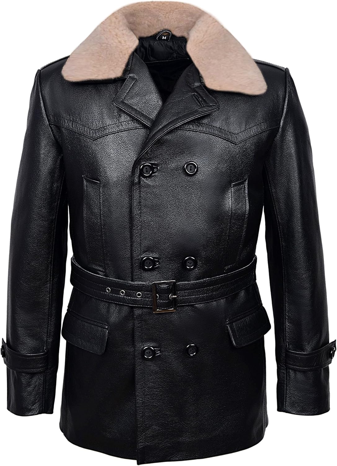 Mens GERMAN WW2 PEA COAT Collar Classic Reefer Military Hide Leather Dr Who