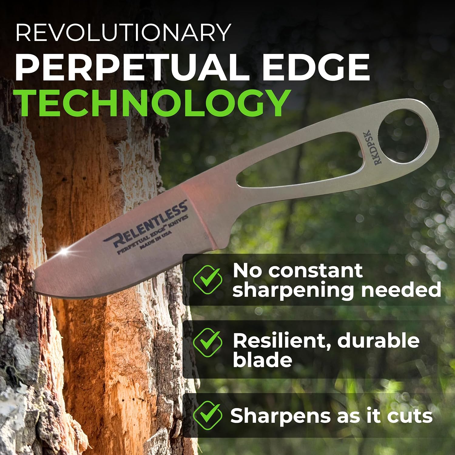 Relentless Venator I Titanium Drop Point Skeleton Knife – 0.8 oz Ultralight Survival Knife with Perpetual Edge™ Self-Sharpening Blade – Aerospace-Grade Titanium – Made in USA with Leather Sheath