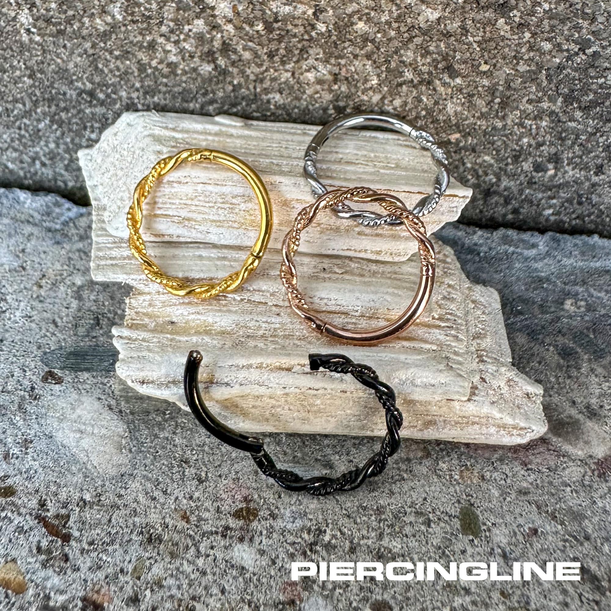 PIERCINGLINE Piercing Ring Chirurgenstahl Segmentring Clicker DOPPELT GEDREHT - Roségoldfarben, Schwarz, Goldfarben, Silberfarben