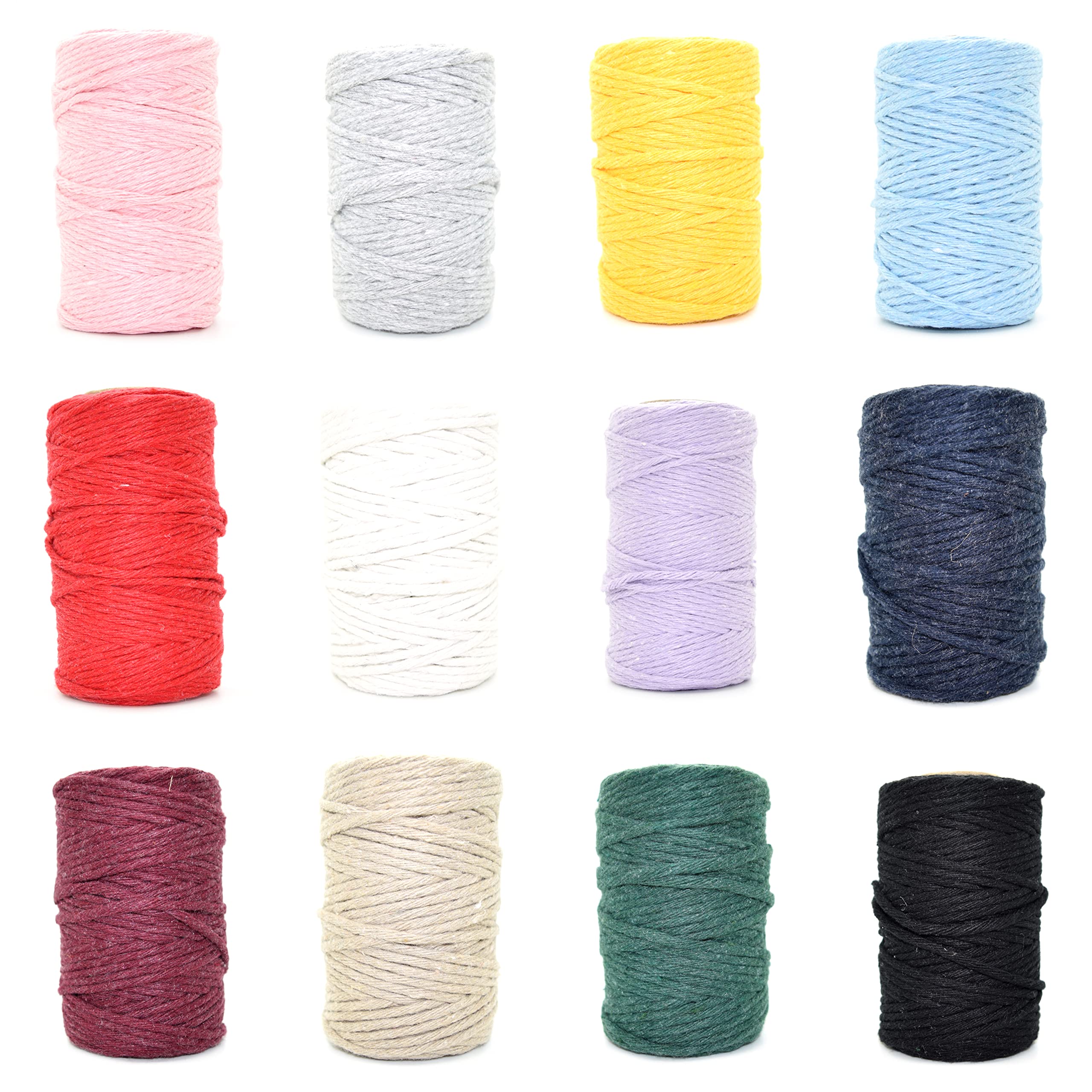 Premium Set of 12 Colours Macrame Cord, 12 x 50 m / 164 ft of 2 mm Thick Natural Cotton Thread Yarn Macrame Rope for Wall Hangings, Plant Hangers, DIY Crafts, Home Decorations, Gift Wrapping (Reel) โ image 1