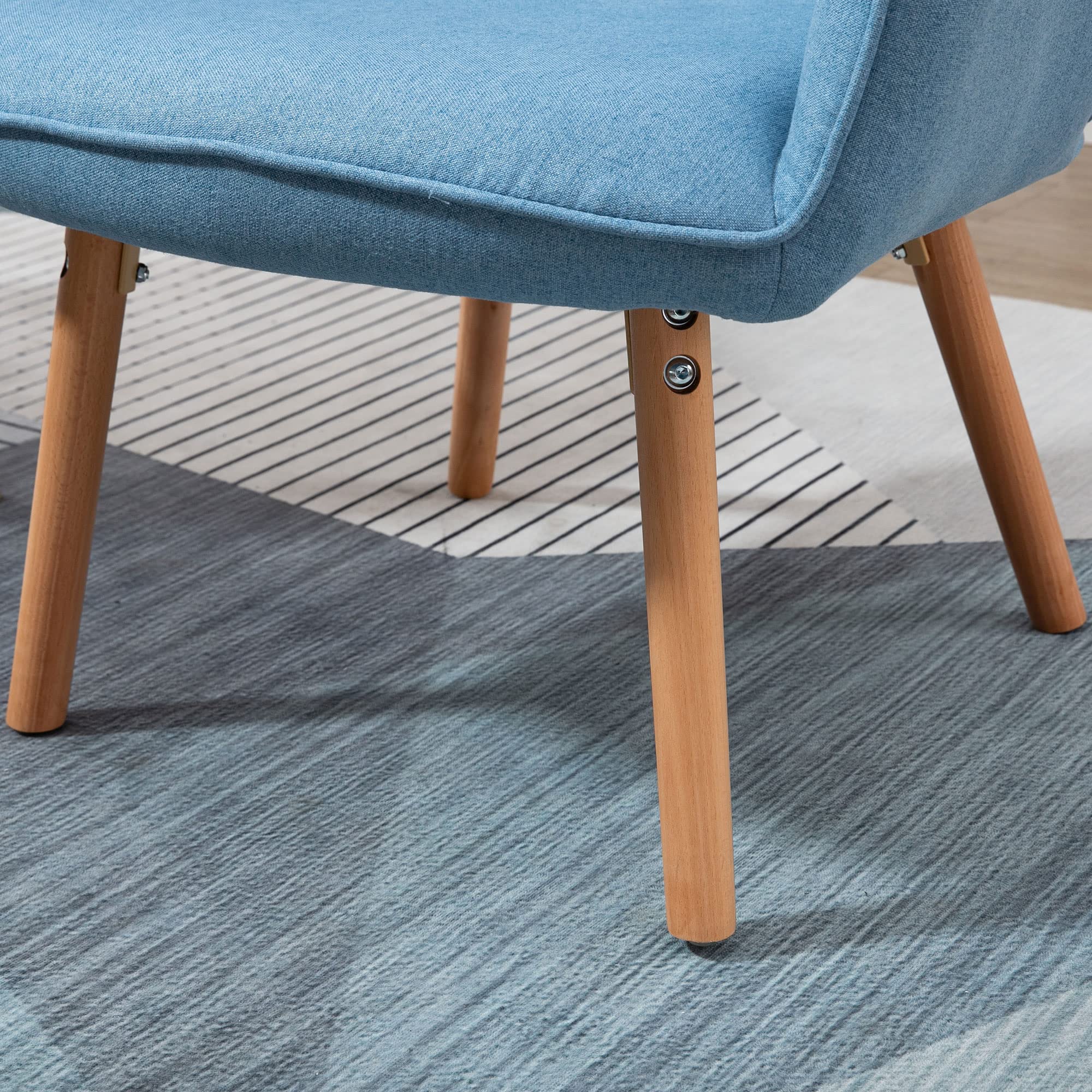 HOMCOM Sillón de Salón Moderno Butaca con Respaldo Alto 71x76x101 cm Azul | Butaca de Dormitorio, Reposabrazos, Tela de Lino, Patas de Madera, para Sala de Estar