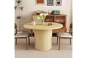 47-Inch Round Dining Table for 4 with Wood Strip Base