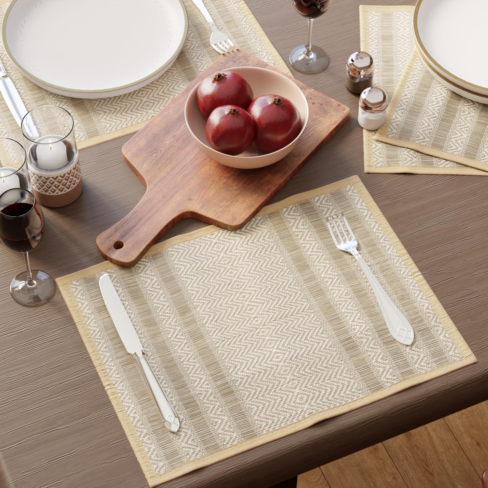 Encasa XO Handcrafted Madurkathi River Grass Placemats Set of 4 for 4 Seater – Washable & Heat Resistant Placemats for Dining Table – 30x42 cm, Beige-image-24