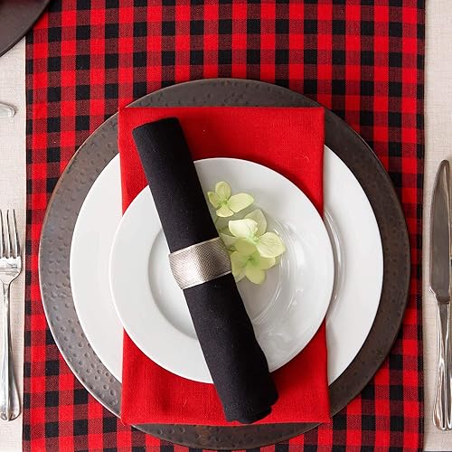 Miniatura 6 de DII Colección de mesa a cuadros Gingham, rojonegro, camino de mesa, 14x108