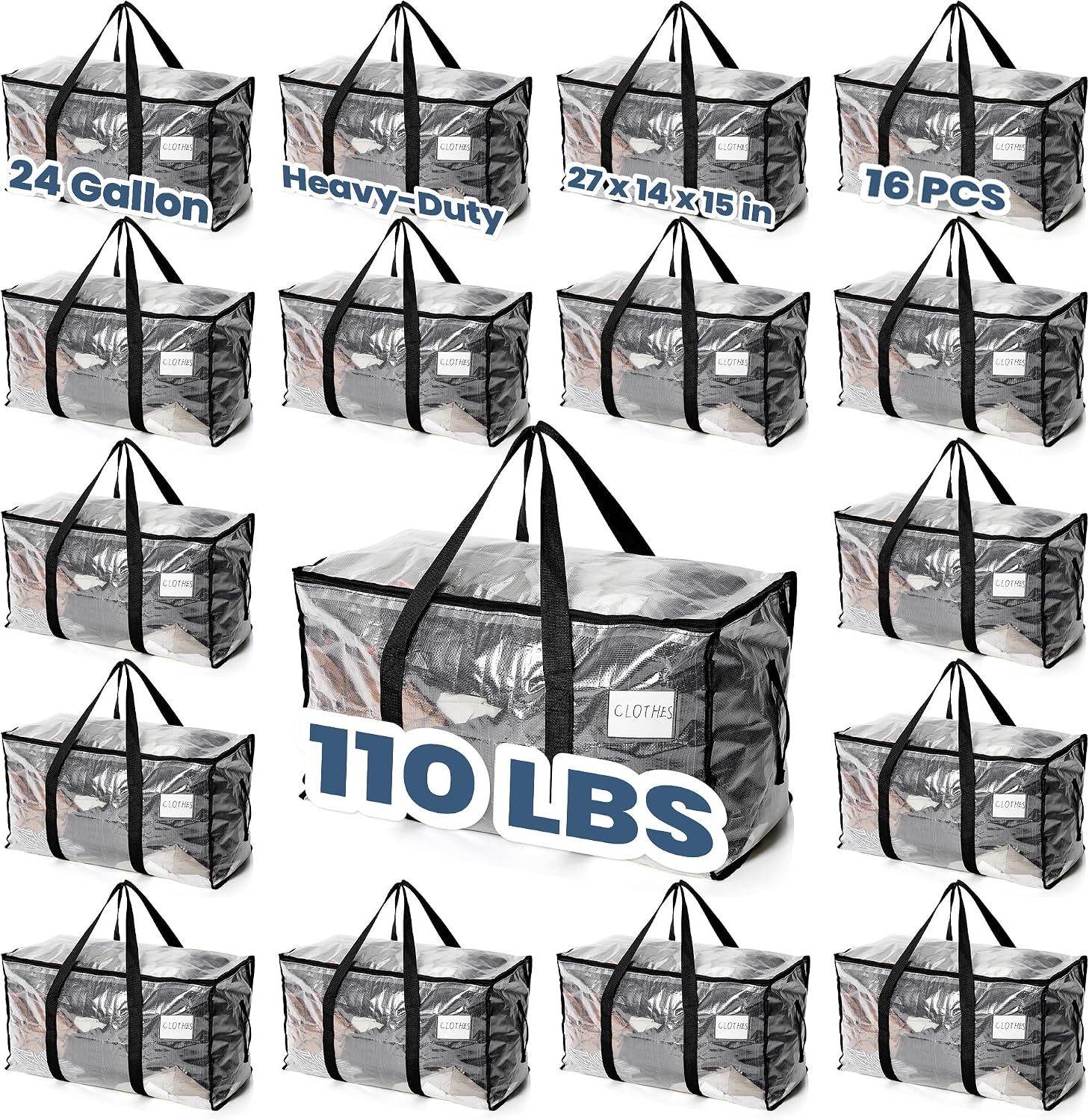 6 Pack Extra Large Moving Bags Heavy Duty, Holds 110 lb, 92L Clear Bags