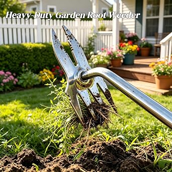 DualHead LaborSaving Weed Puller, Stainless Steel Hand Weeder Tool, Complete Root Removal Garden Hand Tool, Ideal for Yard Lawn Weeding, Tilling Soil, Vegetable & Flower Seedling Transplanting