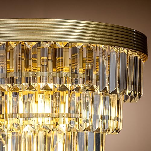 Miniatura 3 de ALOADECOR 4 luces de 16 pulgadas en forma de cono glamoroso de 5 niveles de cristal cerca del techo, luz dorada suave ajustable colgante lámpara