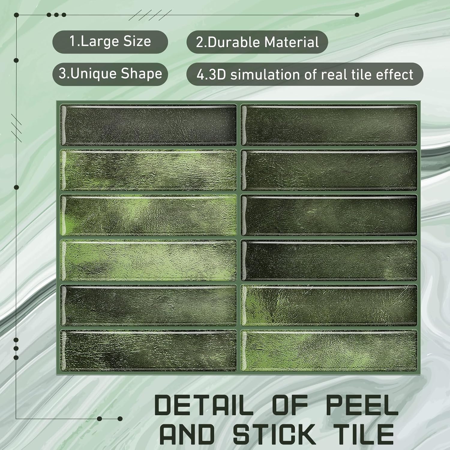20 Sheets Tile Peel and Stick Backsplash 11.43 x 9 3D Wall Kitchen Stick on Tiles for Kitchen Marble Tiles (Green)