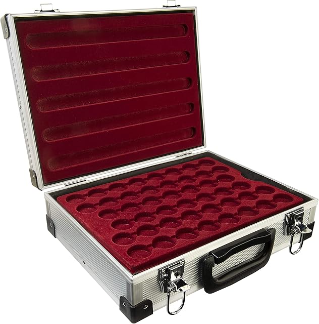 MC.Sammler Aluminium Coin Case with 5 Coin Trays for 230 Pieces 2 Euro Coins in Capsules up to 31 mm (without Coin Capsules)