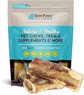 Raw Paws 6" Smoked Beef Marrow Bones for Dogs Large, 4-ct - Made in USA - Beef Bones for Dogs - Grass Fed Bone Marrow Trea...