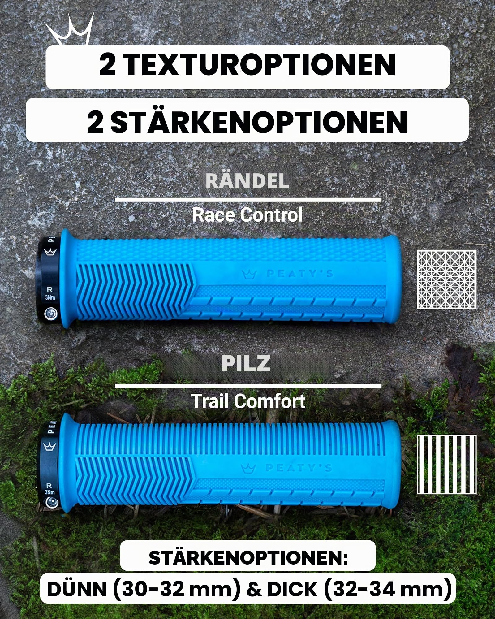 Peaty's Monarch Grips – Rennkontrolle, langlebig, ergonomische Fingerstangen, Komfort-Daumenpolster, ganztägiges Reiten, Allwetter & Gelände, MTB Enduro Downhill E-Bike