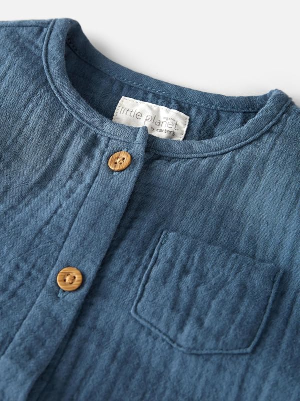 little planet by carter's unisex-baby Organic Cotton Overall Jumpsuit, Deep Teal, NB by little planet by carter's - Image 2