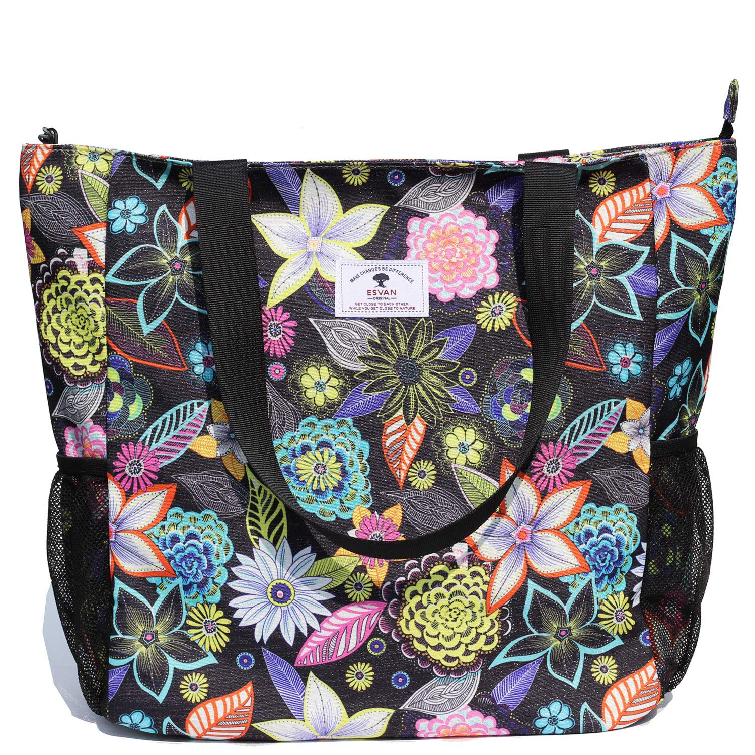 ESVAN Grand sac à bandoulière imprimé floral imperméable pour salle de sport, plage, voyage, usage quotidien