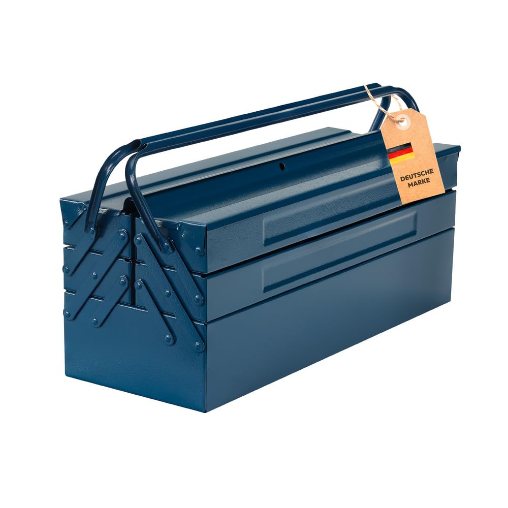 Dönges Caja de herramientas de metal vacía con 5 compartimentos, 53 x 20 x 20 cm, con 21 L de volumen, robusta y fiable, fabricada en la UE, caja de herramientas retro profesional sin herramientas