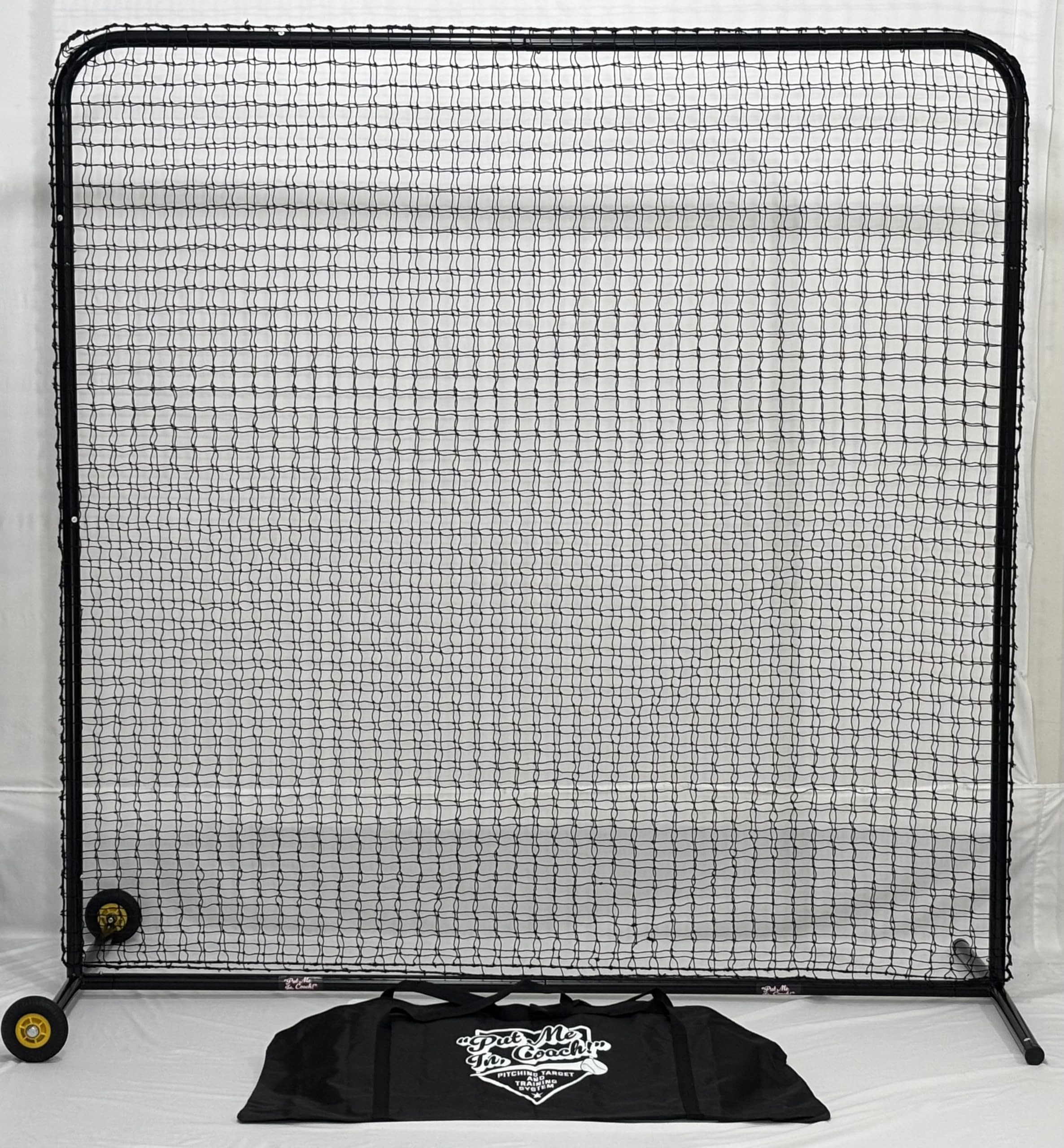 7x7 Baseball & Softball Rigid Frame Portable Practice Net with Wheels for Pitching & Hitting Training or Protective Screen, Easy Setup, Carry Bag,