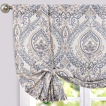 jinchan Linen Kitchen Window Valance Curtain, Tie up, 42x54, 1 Panel, Blue