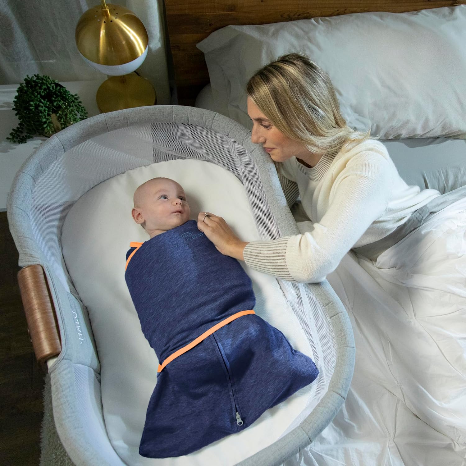 HALO Baby Sleepsack Swaddle Wearable Blanket, 3-Way Adjustable Infant Sleepsack, TOG 1.5, Ideal Temp, Navy/Orange, Newborn, 0-3 Months, 6-12 Pounds