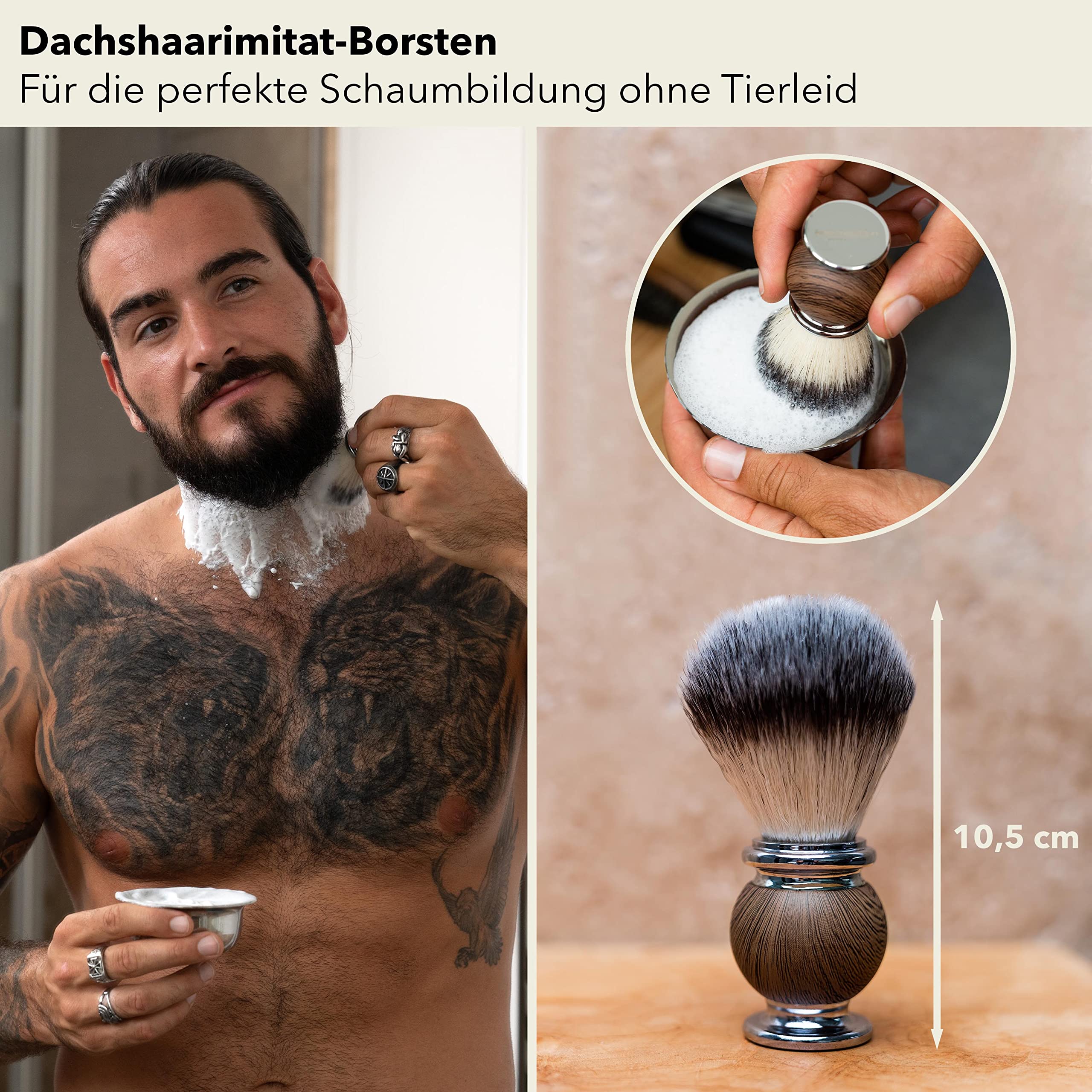 Störtebekker® Premium Rasierpinsel - edler Pinsel aus Dachshaar Imitat - erzeugt ergiebigen Schaum - veganer Rasurpinsel für eine angenehme Nassrasur - Shaving Brush - inkl. hochwertiger Verpackung
