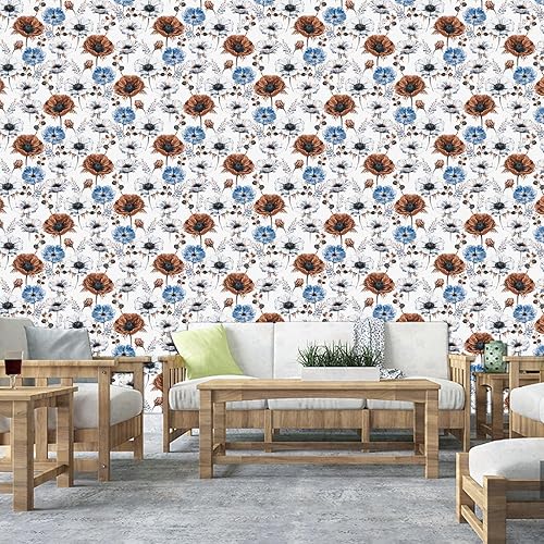 Miniatura 7 de Papel tapiz floral autoadhesivo removible para despegar y pegar, papel tapiz floral de vinilo para paredes decorativas de dormitorio (16.9 pulgadas
