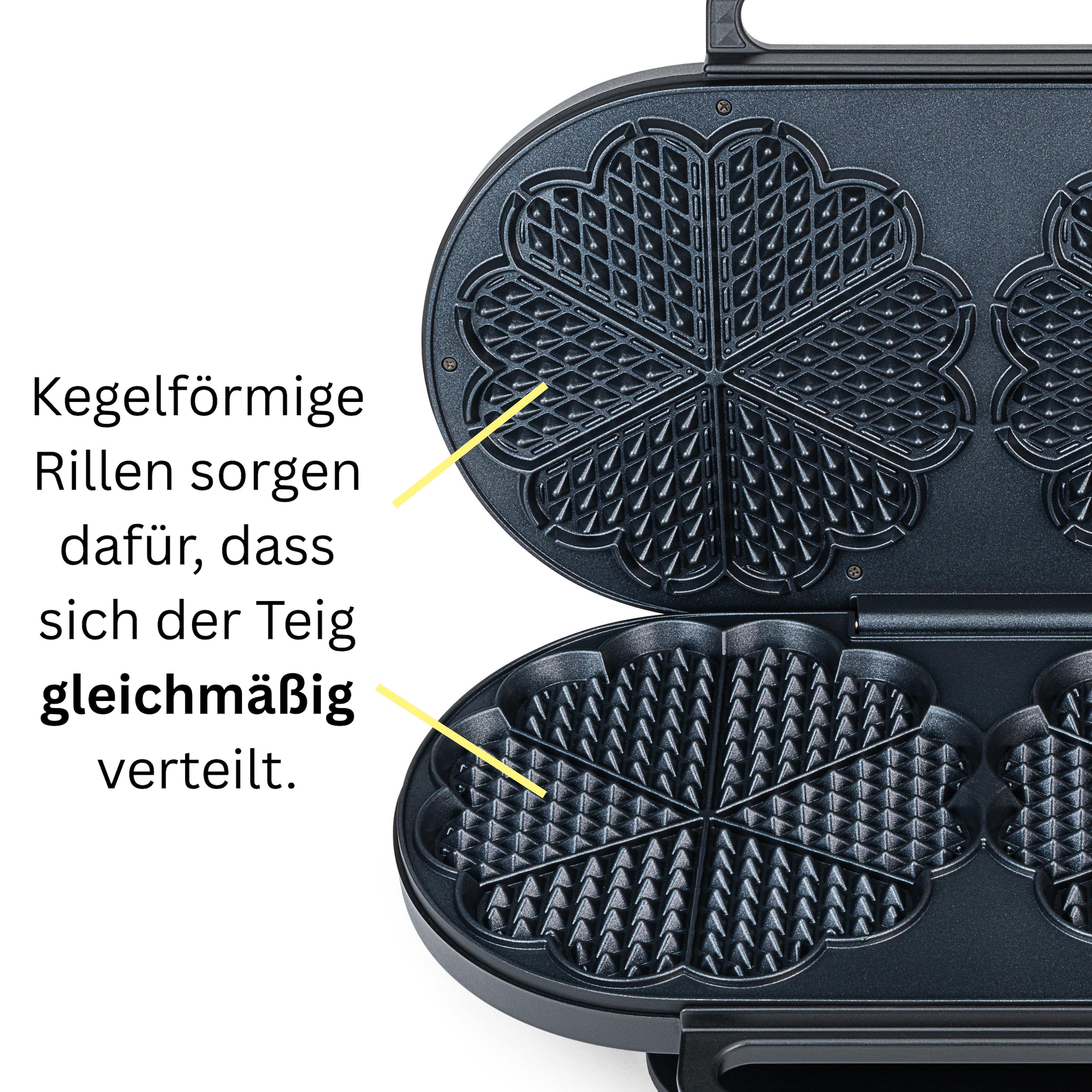 Wilfa GRAND DOUBLE Waffeleisen I 2 x 22cm große Waffeln I mit 6 Herzen I doppelte Antihaft-Beschichtung I inklusive Teig-Kelle I Doppel-Waffeleisen (schwarz)