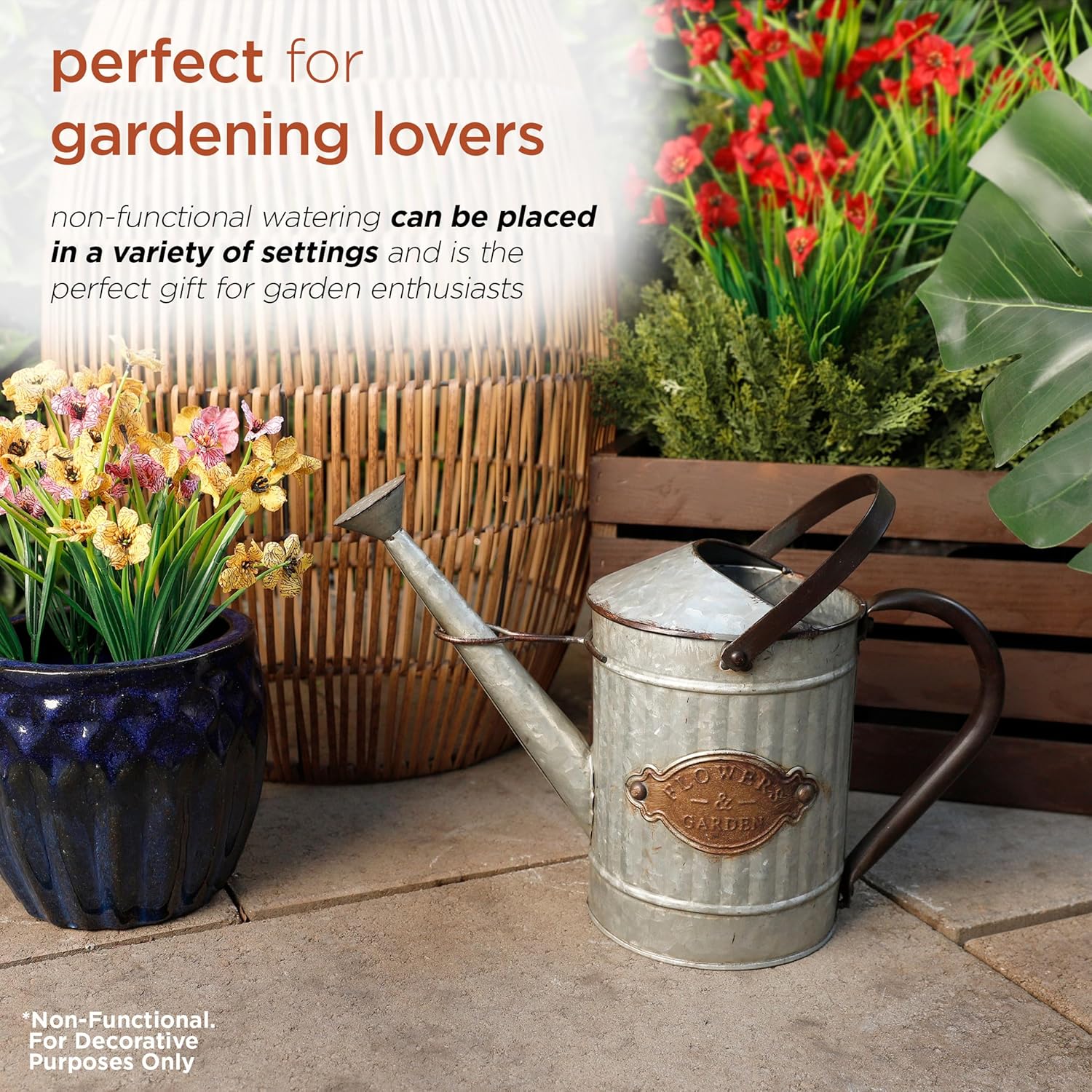 Alpine Corporation 12" Tall Vintage Style Decorative Metal Watering Can with Rustic Finish