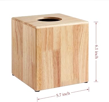 Decorative Square Tissue Box Holder/Cover for or Home Accent, Bathroom Accessories, Vanity, Countertop, Tabletop, Vanity, Office, College, Dorm( (Rubber Wood)