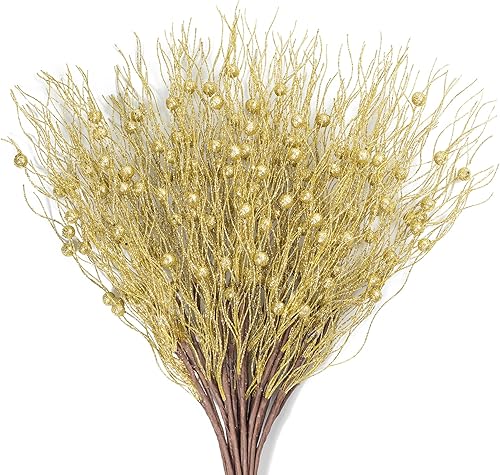 KI Store Juego de 20 ramas doradas para árbol de Navidad, decoración de árbol de Navidad, corona, arreglo floral Dorado