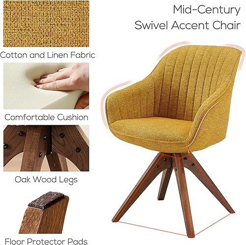 Miniatura 5 de Art Leon Silla de comedor  Silla de comedor giratoria tapizada de tela moderna de mediados de siglo con patas de madera, silla auxiliar de ocio con